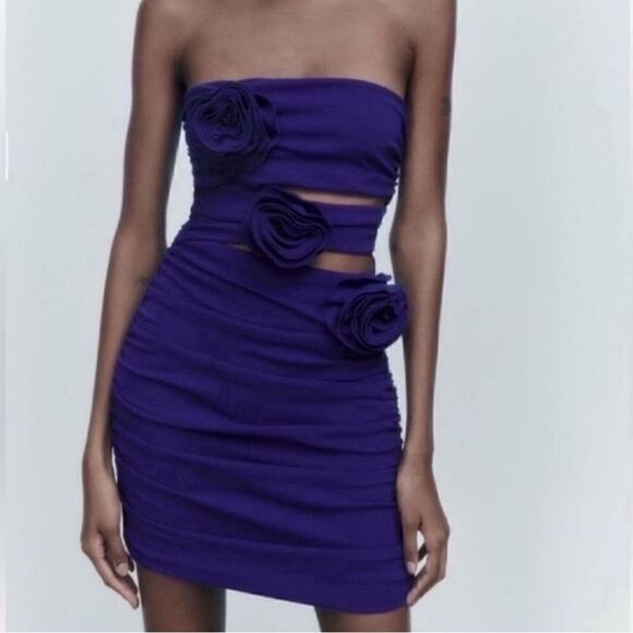 Zara Strapless Purple/Blue Dress(Size Large) - Picture 4 of 9